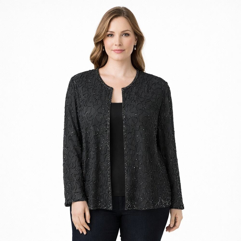 Vintage JMD New York 100% Silk Black Beaded Evening Jacket PM Petite Medium